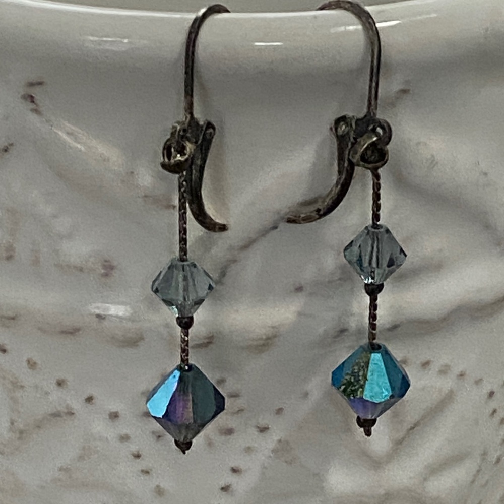 Swarovski Iridescent Dangle Aurora Borealis Faceted Crystals Earrings - Picture 3 of 14